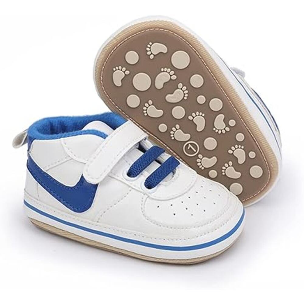 New Clowora Unisex Size 12-18 Months Blue White Infant Non-Slip Baby Shoes